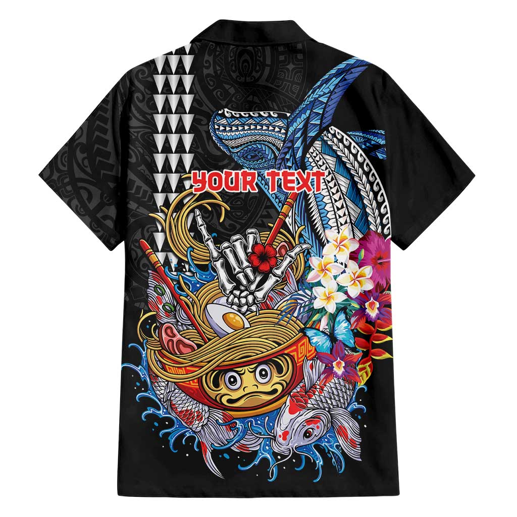 Personalized Japanese Koi Fish Ramen Family Matching Off Shoulder Short Dress and Hawaiian Shirt Aloha Shark Kakau Pattern