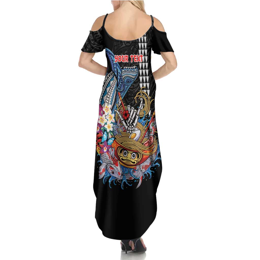 Personalized Japanese Koi Fish Ramen Family Matching Summer Maxi Dress and Hawaiian Shirt Aloha Shark Kakau Pattern