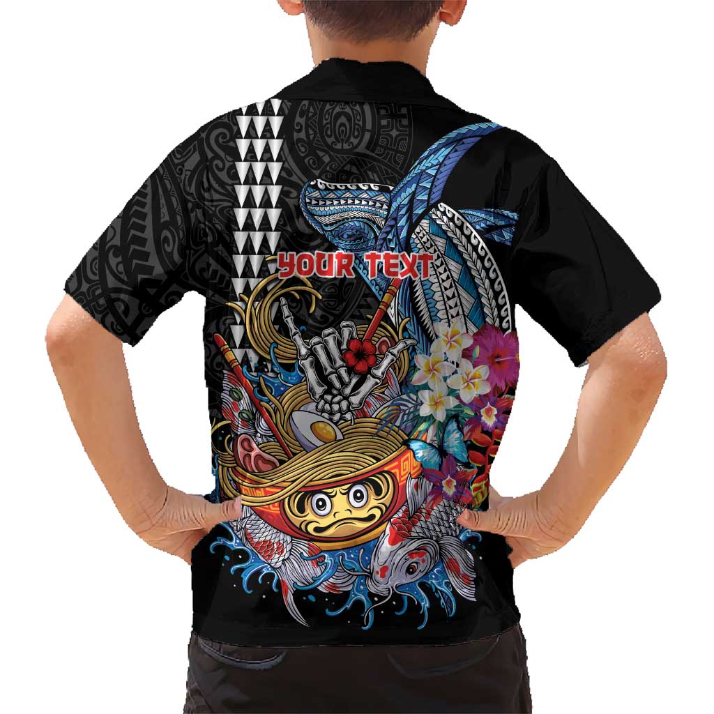Personalized Japanese Koi Fish Ramen Family Matching Tank Maxi Dress and Hawaiian Shirt Aloha Shark Kakau Pattern