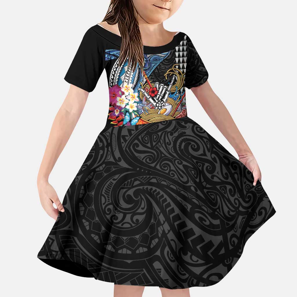 Personalized Japanese Koi Fish Ramen Family Matching Tank Maxi Dress and Hawaiian Shirt Aloha Shark Kakau Pattern