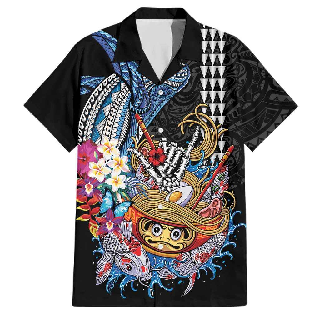 Personalized Japanese Koi Fish Ramen Family Matching Tank Maxi Dress and Hawaiian Shirt Aloha Shark Kakau Pattern