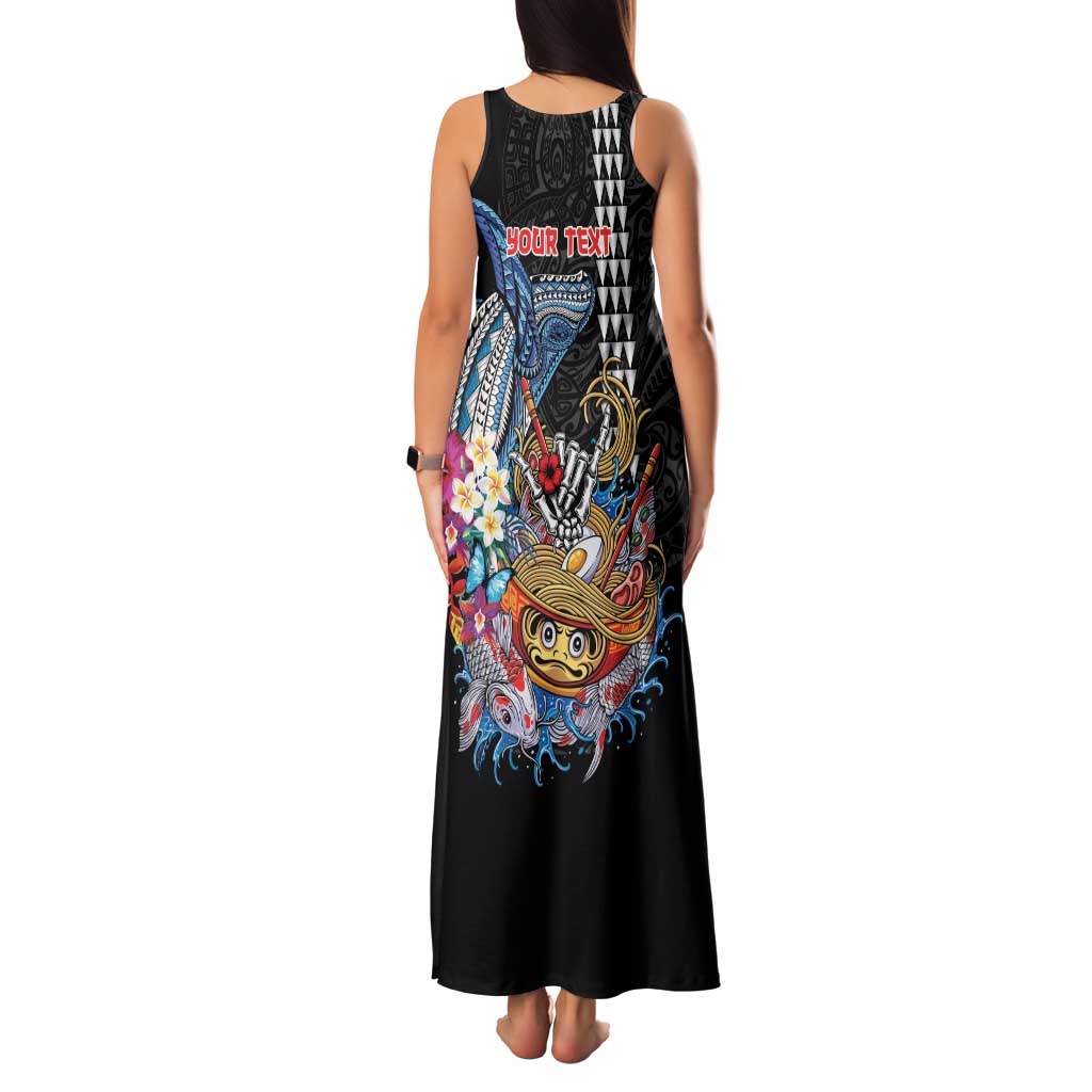 Personalized Japanese Koi Fish Ramen Family Matching Tank Maxi Dress and Hawaiian Shirt Aloha Shark Kakau Pattern