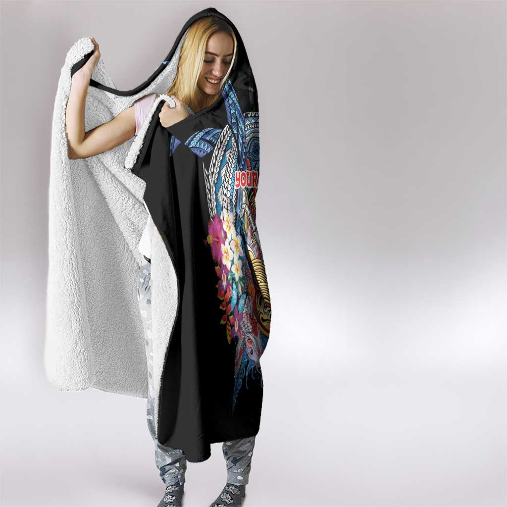 Personalized Japanese Koi Fish Ramen Hooded Blanket Aloha Shark Kakau Pattern