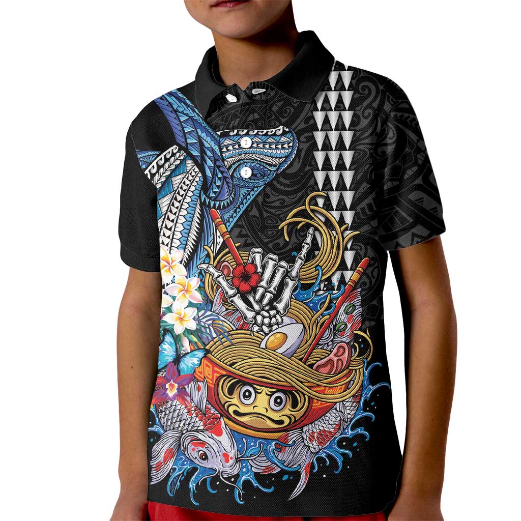 Personalized Japanese Koi Fish Ramen Kid Polo Shirt Aloha Shark Kakau Pattern