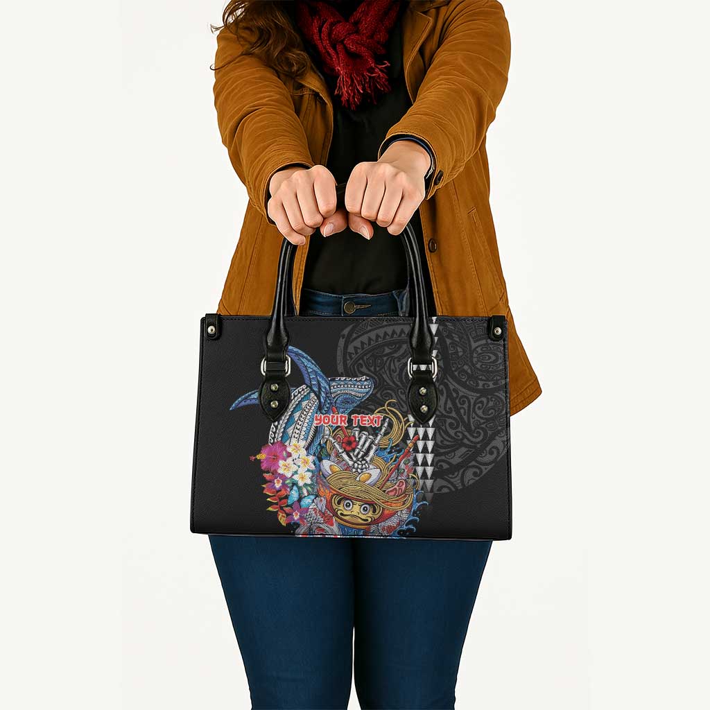 Personalized Japanese Koi Fish Ramen Leather Bag Aloha Shark Kakau Pattern