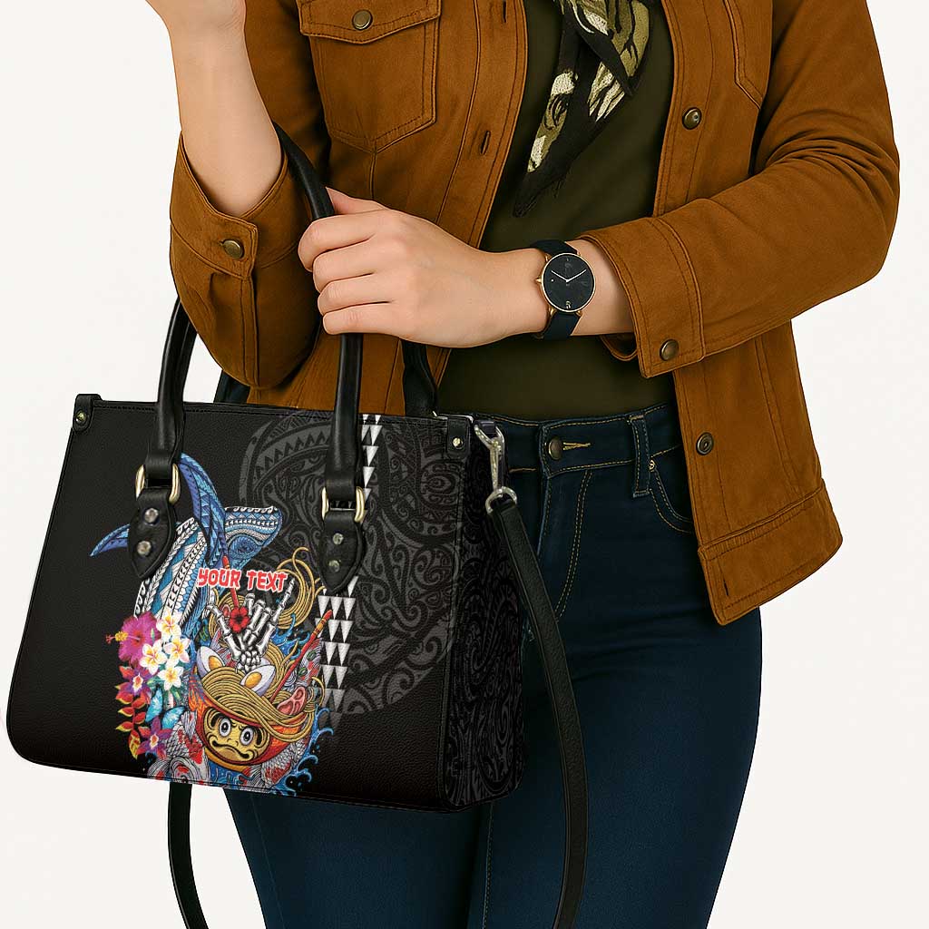 Personalized Japanese Koi Fish Ramen Leather Bag Aloha Shark Kakau Pattern