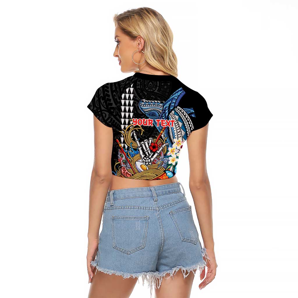 Personalized Japanese Koi Fish Ramen Raglan Cropped T Shirt Aloha Shark Kakau Pattern