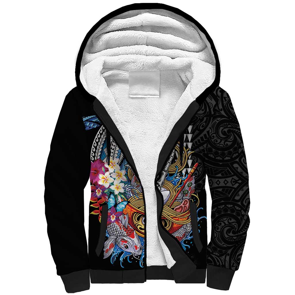 Personalized Japanese Koi Fish Ramen Sherpa Hoodie Aloha Shark Kakau Pattern