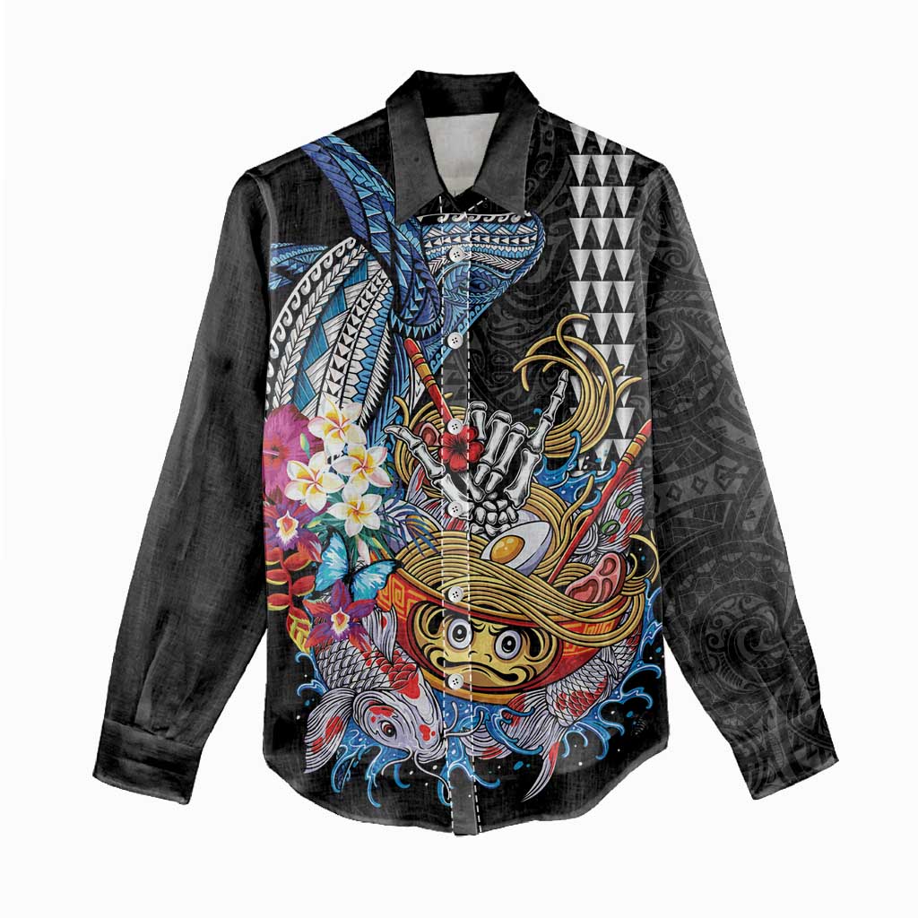Personalized Japanese Koi Fish Ramen Women Casual Shirt Aloha Shark Kakau Pattern