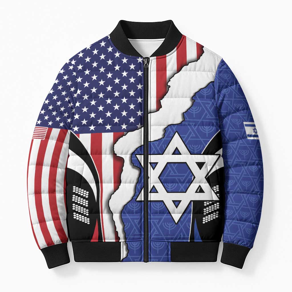 USA Israel Bomber Puffer Jacket Stars of David Sporty Style