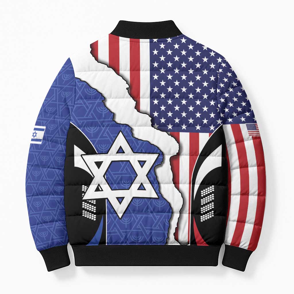USA Israel Bomber Puffer Jacket Stars of David Sporty Style