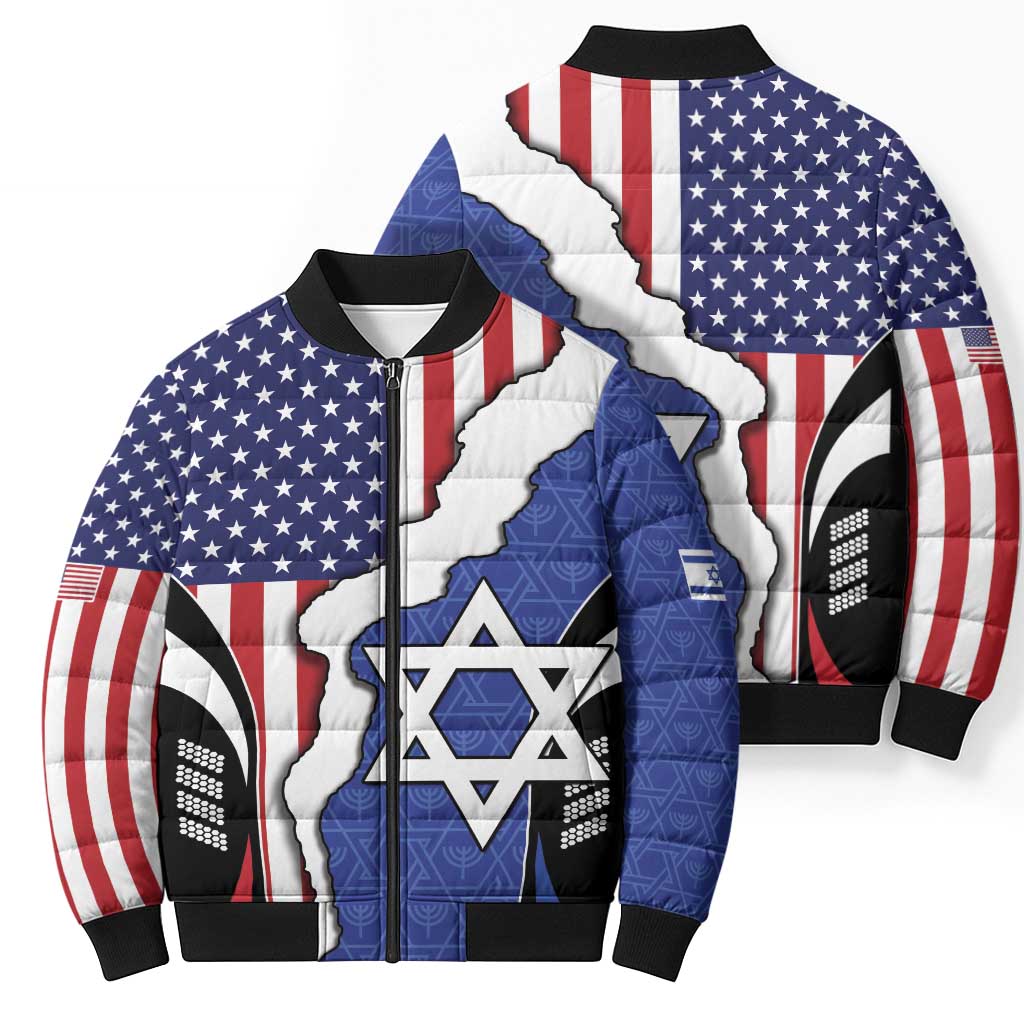 USA Israel Bomber Puffer Jacket Stars of David Sporty Style