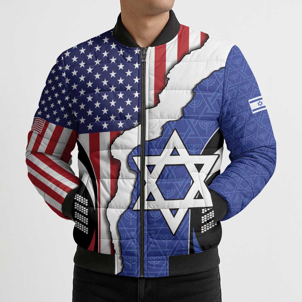USA Israel Bomber Puffer Jacket Stars of David Sporty Style