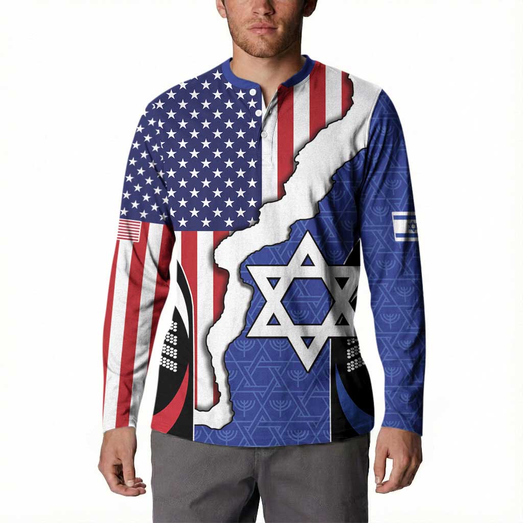 USA Israel Button Sweatshirt Stars of David Sporty Style