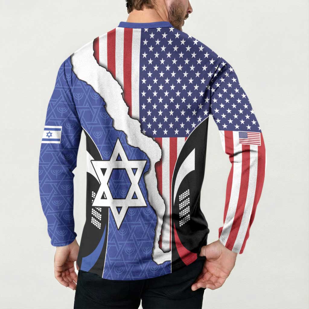 USA Israel Button Sweatshirt Stars of David Sporty Style