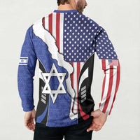 USA Israel Button Sweatshirt Stars of David Sporty Style