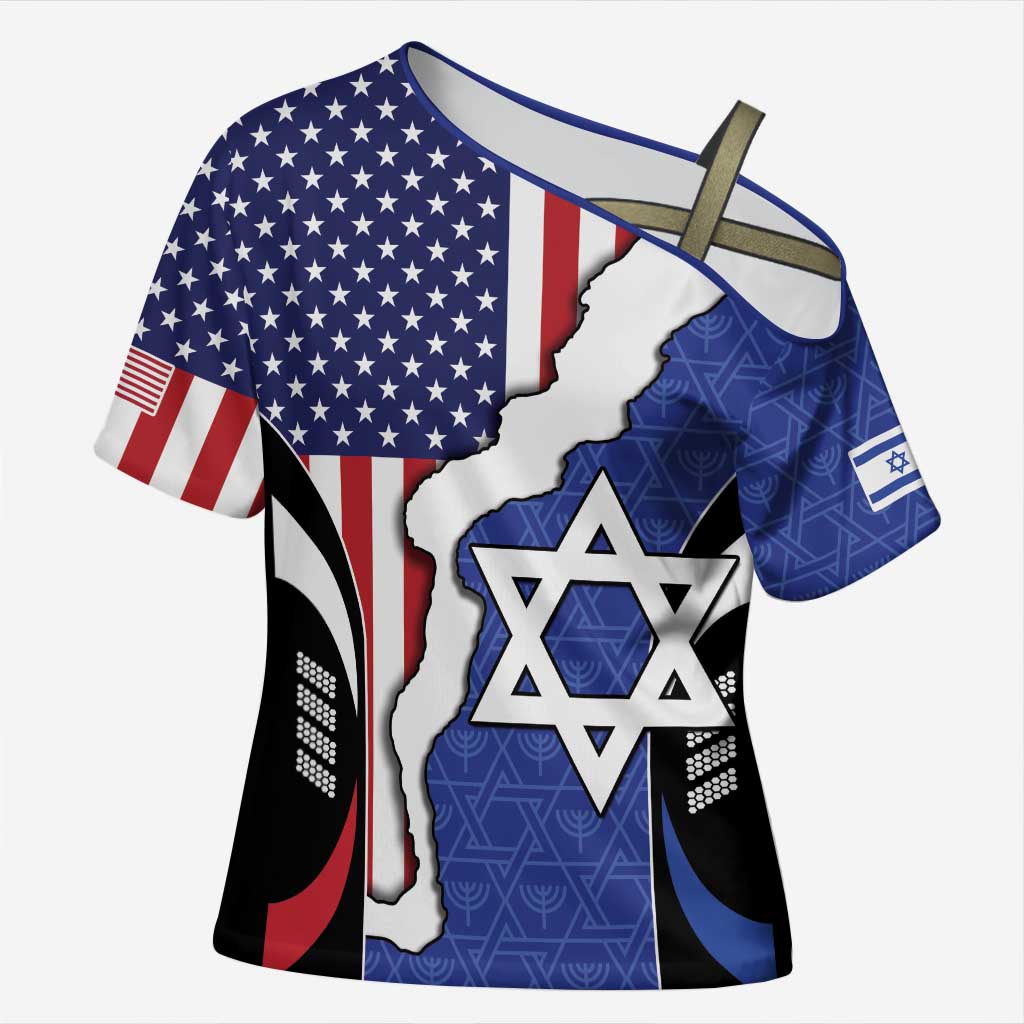 USA Israel Cross Shoulder Shirt Stars of David Sporty Style