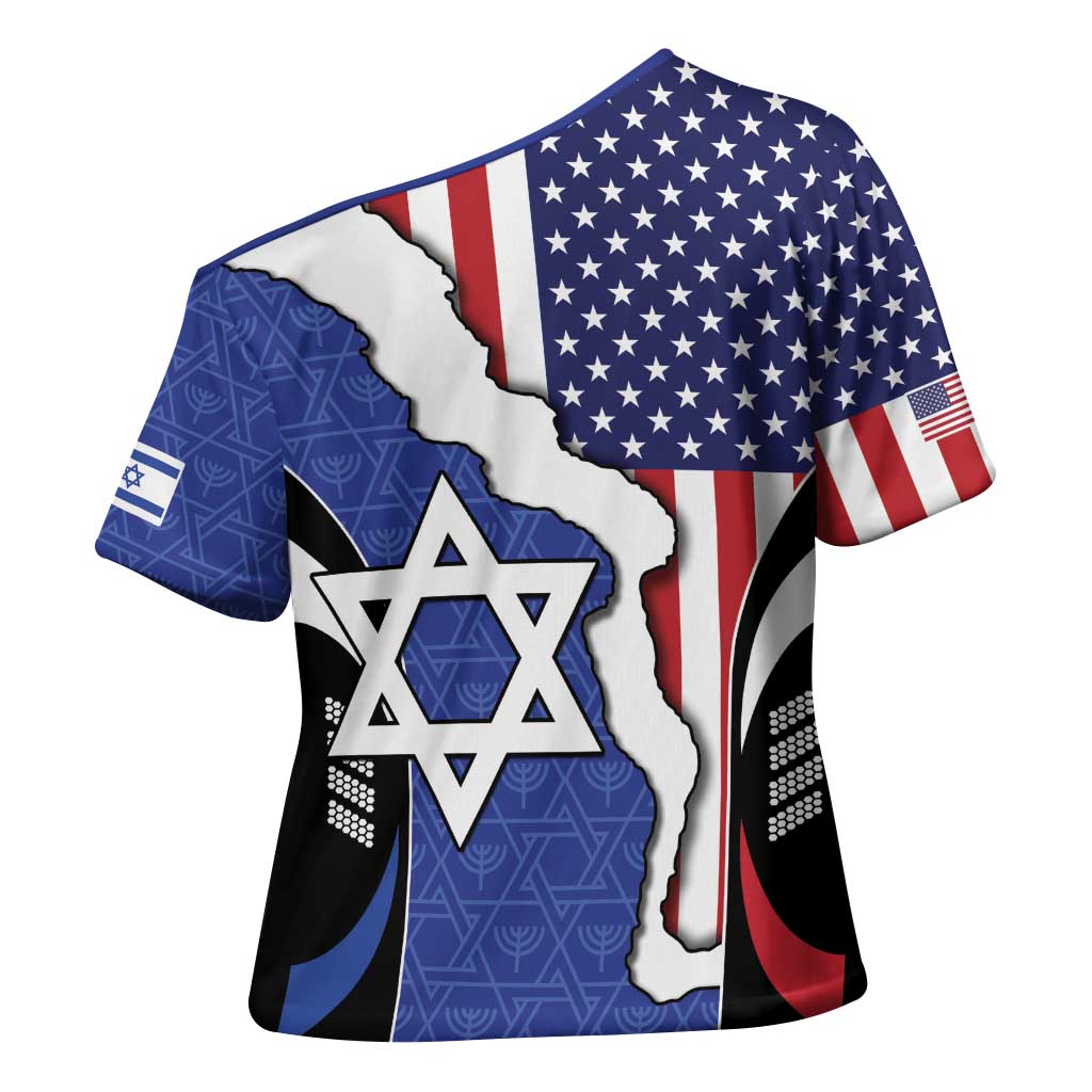USA Israel Cross Shoulder Shirt Stars of David Sporty Style