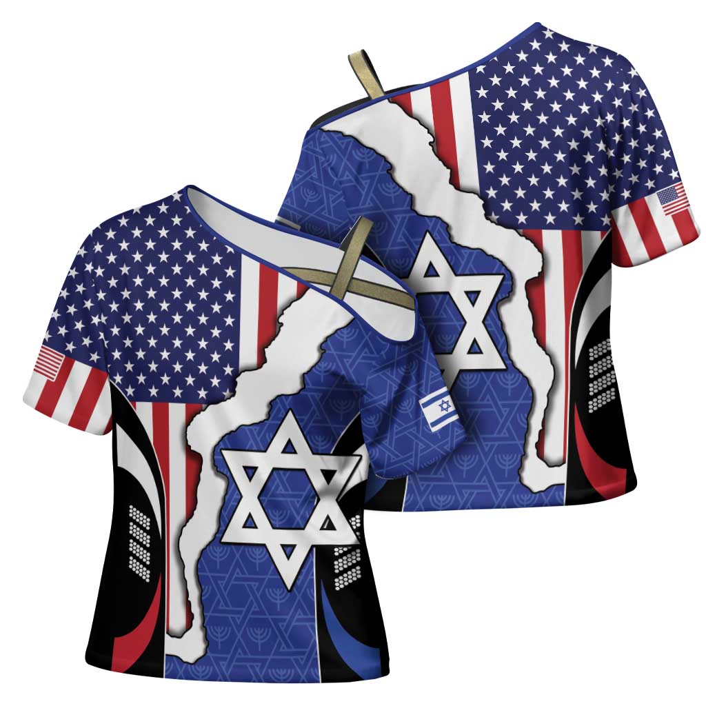 USA Israel Cross Shoulder Shirt Stars of David Sporty Style