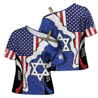 USA Israel Cross Shoulder Shirt Stars of David Sporty Style