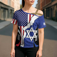 USA Israel Cross Shoulder Shirt Stars of David Sporty Style