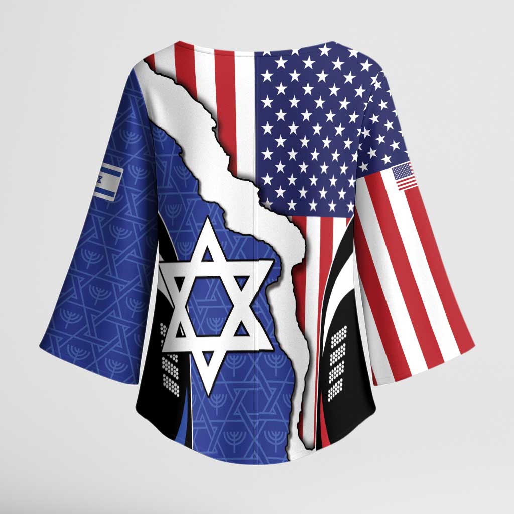 USA Israel Kimono Sleeve Blouse Stars of David Sporty Style