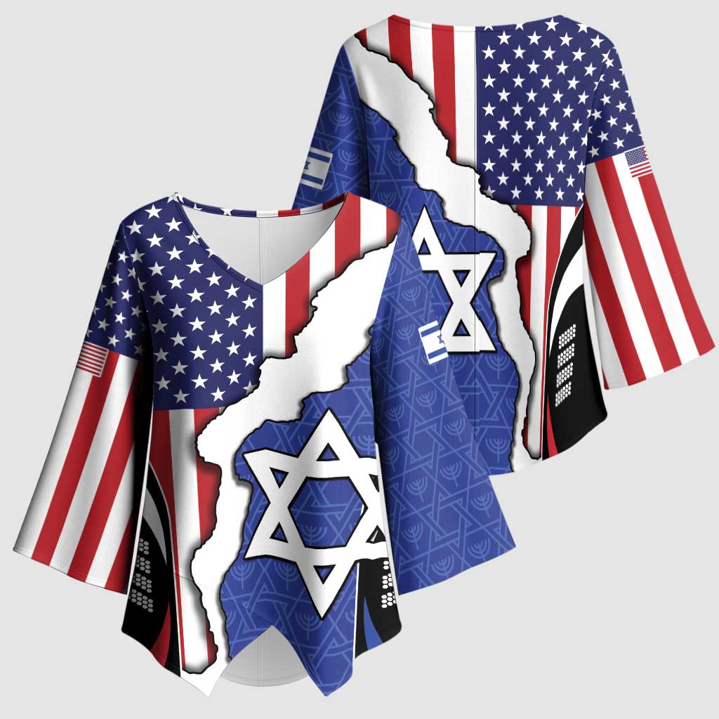 USA Israel Kimono Sleeve Blouse Stars of David Sporty Style