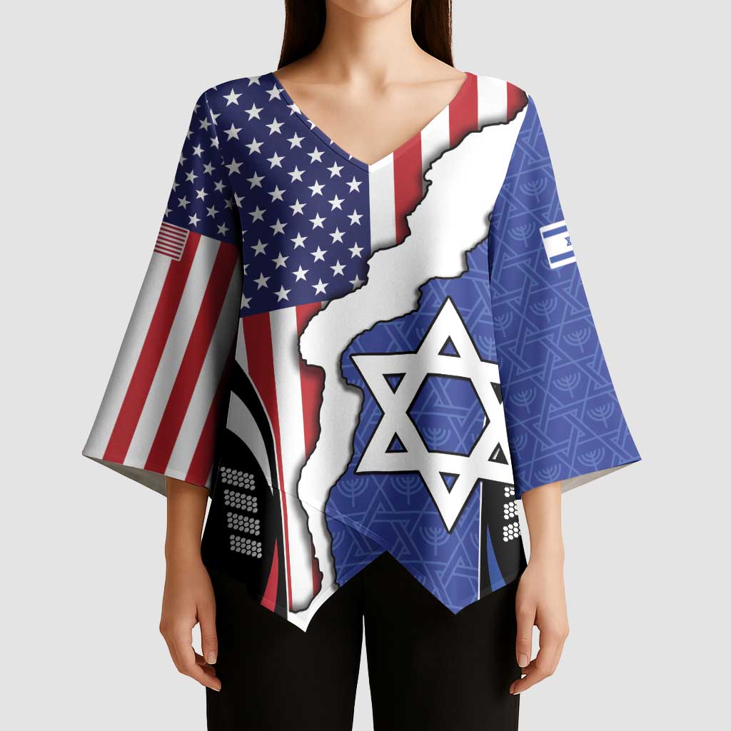 USA Israel Kimono Sleeve Blouse Stars of David Sporty Style