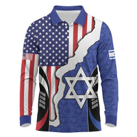 USA Israel Long Sleeve Polo Shirt Stars of David Sporty Style