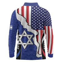 USA Israel Long Sleeve Polo Shirt Stars of David Sporty Style