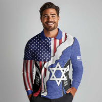 USA Israel Long Sleeve Polo Shirt Stars of David Sporty Style