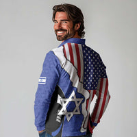 USA Israel Long Sleeve Polo Shirt Stars of David Sporty Style