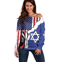 USA Israel Off Shoulder Sweater Stars of David Sporty Style