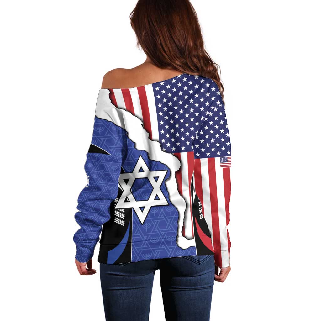 USA Israel Off Shoulder Sweater Stars of David Sporty Style