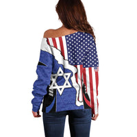 USA Israel Off Shoulder Sweater Stars of David Sporty Style