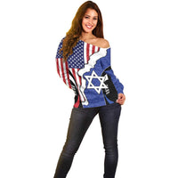 USA Israel Off Shoulder Sweater Stars of David Sporty Style