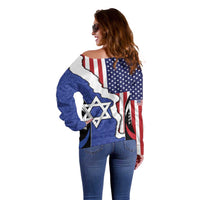 USA Israel Off Shoulder Sweater Stars of David Sporty Style