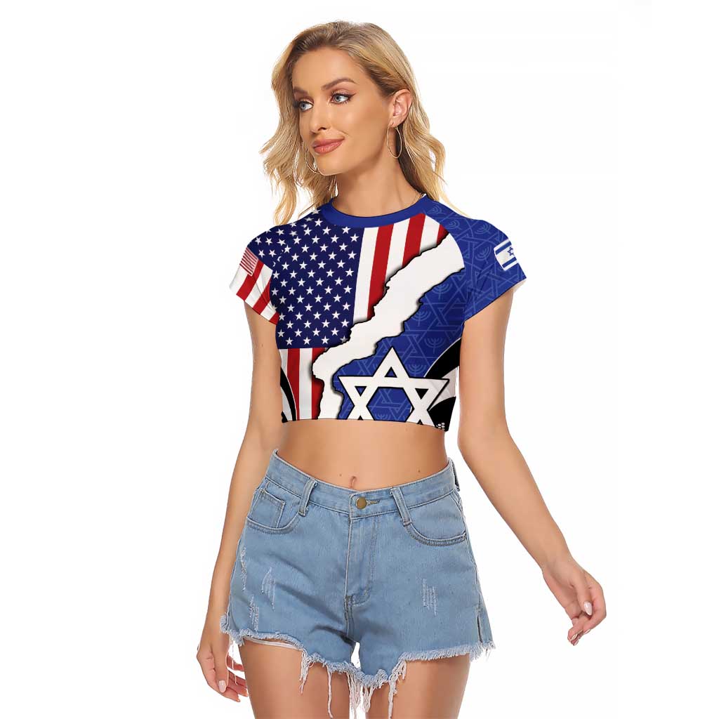 USA Israel Raglan Cropped T Shirt Stars of David Sporty Style