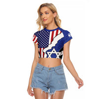 USA Israel Raglan Cropped T Shirt Stars of David Sporty Style