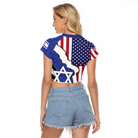 USA Israel Raglan Cropped T Shirt Stars of David Sporty Style