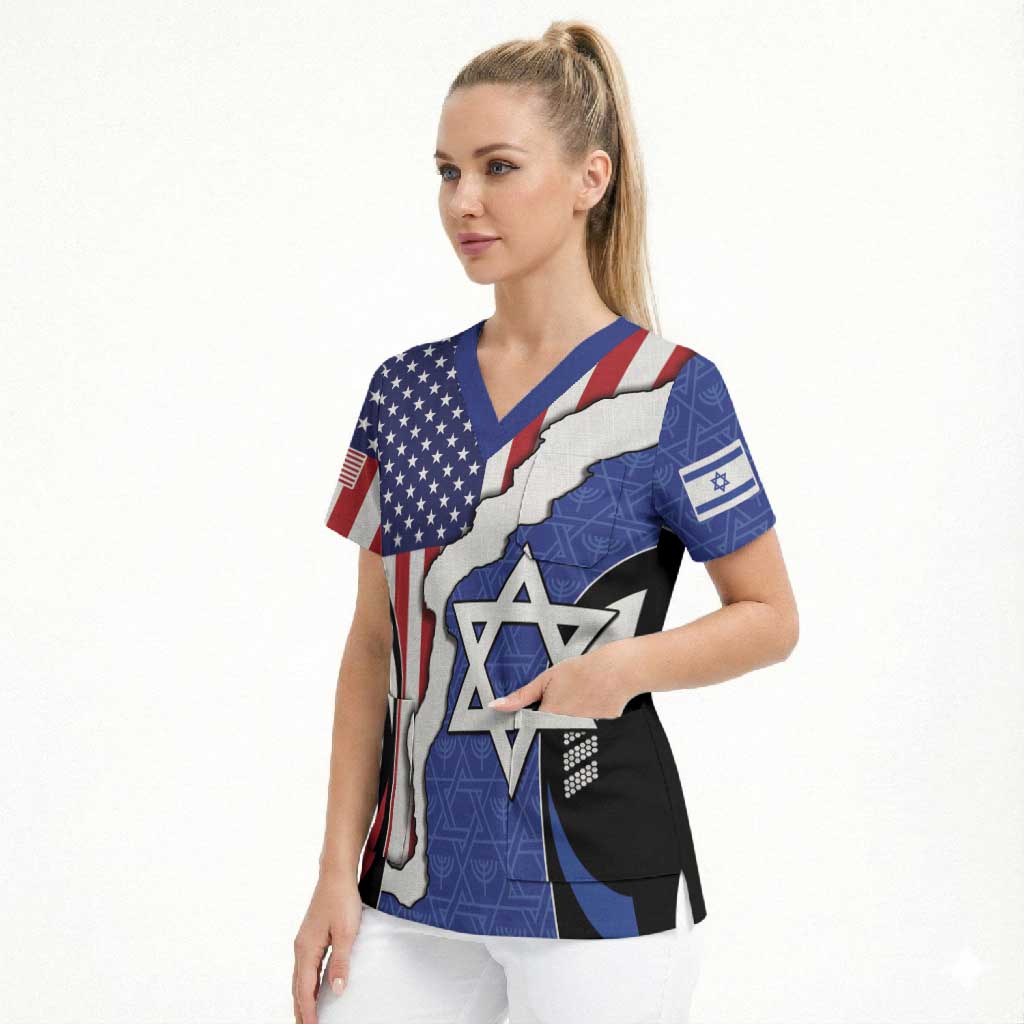 USA Israel Scrub Top Stars of David Sporty Style