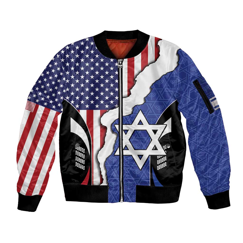 USA Israel Sleeve Zip Bomber Jacket Stars of David Sporty Style