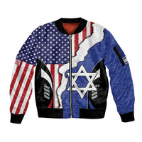 USA Israel Sleeve Zip Bomber Jacket Stars of David Sporty Style