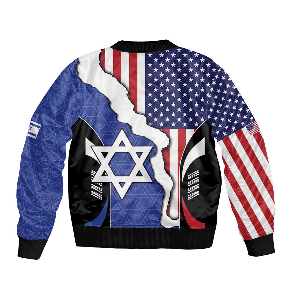 USA Israel Sleeve Zip Bomber Jacket Stars of David Sporty Style