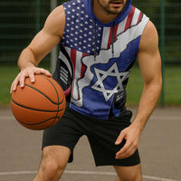 USA Israel Sleeveless Hoodie Stars of David Sporty Style