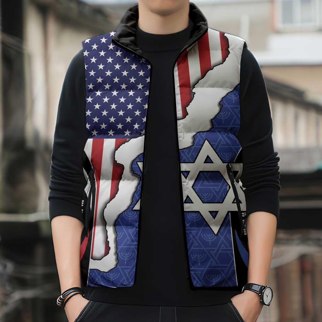 USA Israel Sleeveless Puffer Jacket Stars of David Sporty Style