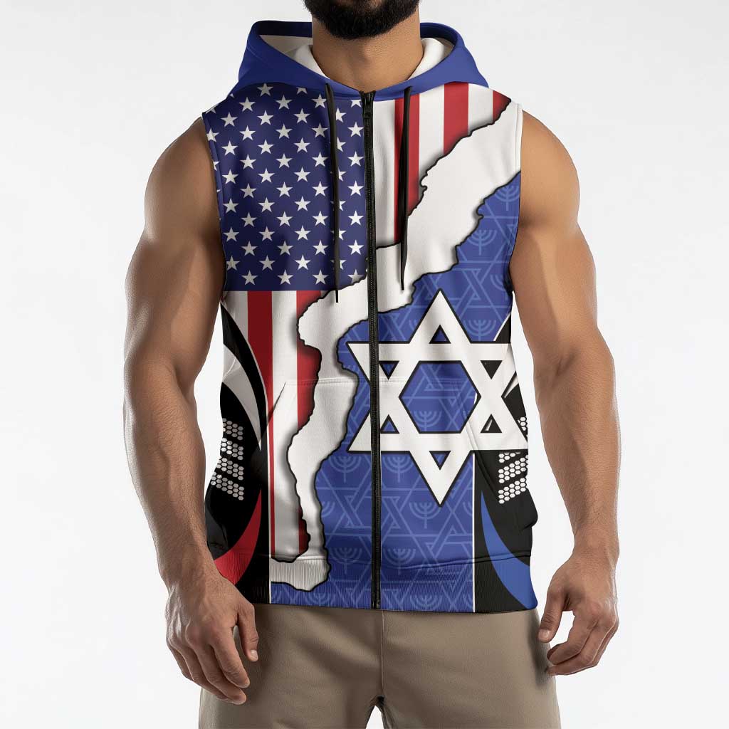 USA Israel Sleeveless Zip Hoodie Stars of David Sporty Style