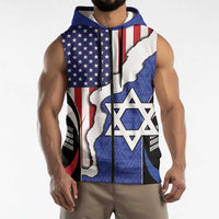USA Israel Sleeveless Zip Hoodie Stars of David Sporty Style