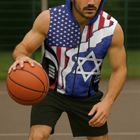 USA Israel Sleeveless Zip Hoodie Stars of David Sporty Style