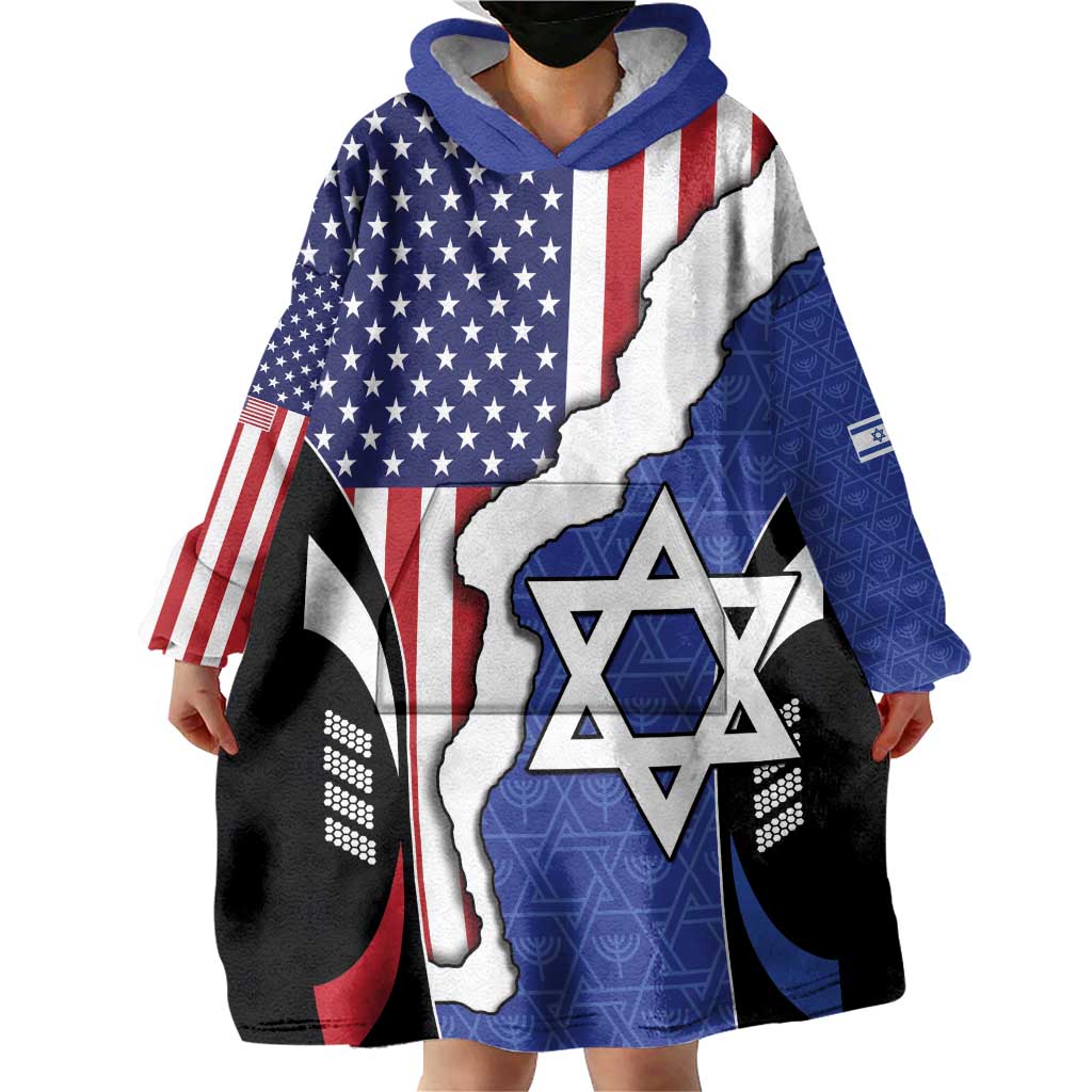 USA Israel Wearable Blanket Hoodie Stars of David Sporty Style